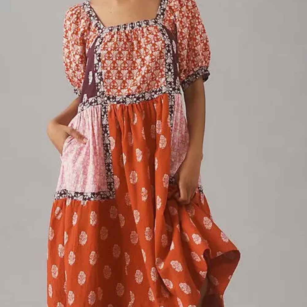 Maeve Patchwork Dress - Red and Pink